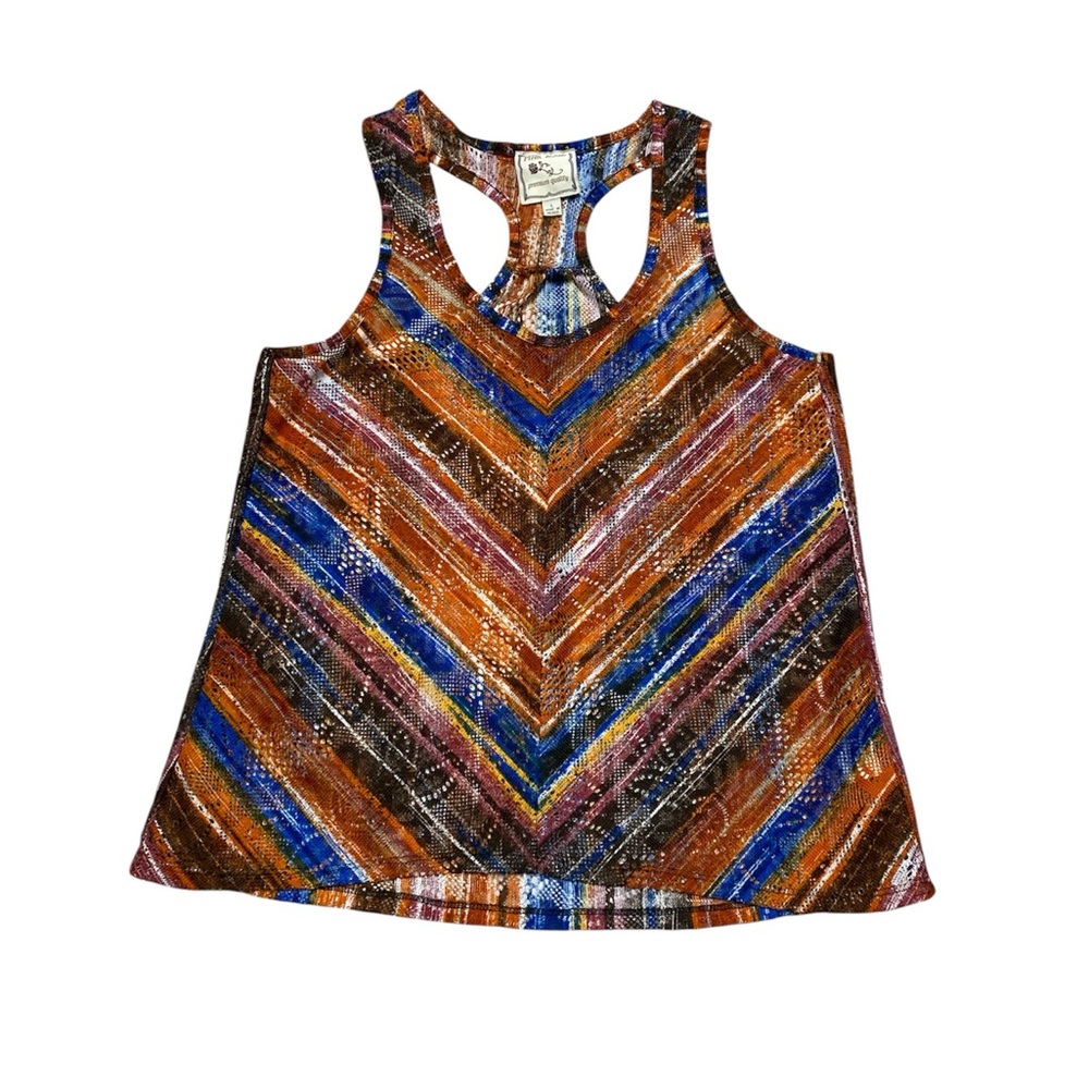 Pink Rose Tank Top Women’s L Casual Chevron Stripes Racerback Sleeveless Blouse